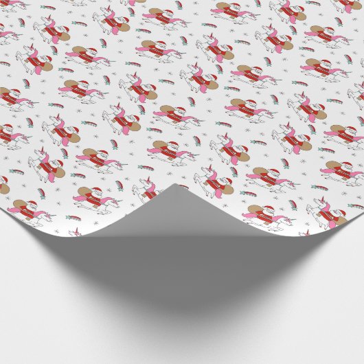 Santa Riding een schattige kerst in Unicorn Cadeaupapier (Hoek)