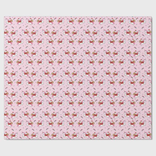 Santa Riding een schattige roze kerst van Unicorn Cadeaupapier (Vlak)