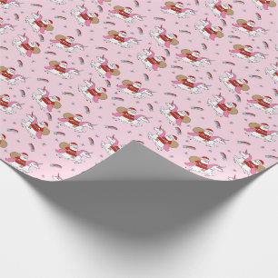 Santa Riding een schattige roze kerst van Unicorn Cadeaupapier