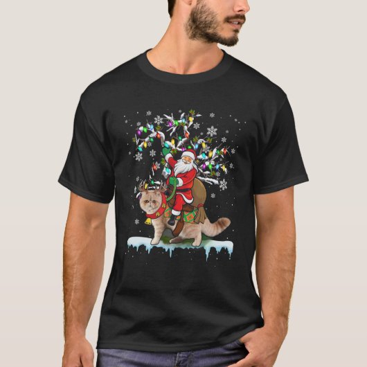Santa Riding Exotic Shorthair Xmas - kerstboomstru T-shirt (Voorkant)