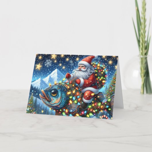 Santa Riding Fish Christmas Feestdagen Kaart (Voorkant)