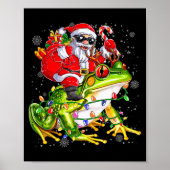 Santa Riding Frog Christmas Lights Funny Xmas Tree Poster (Voorkant)