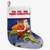 Santa Riding Gator Kleine Kerstsok (Voorkant)