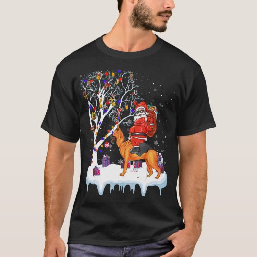 Santa Riding German Shepherd Dog Tree-lampjes T-shirt (Voorkant)