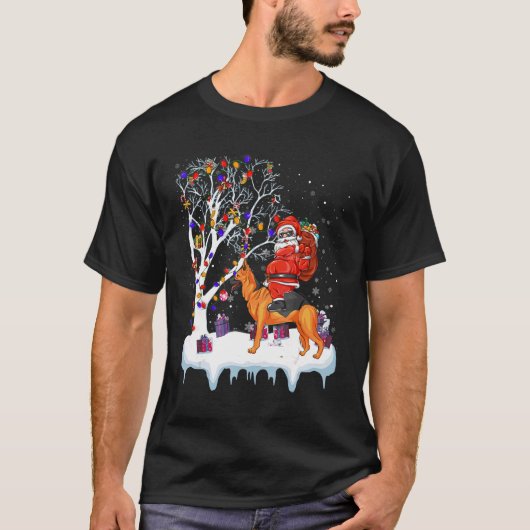 Santa Riding German Shepherd Dog Tree-lampjes T-shirt (Voorkant)