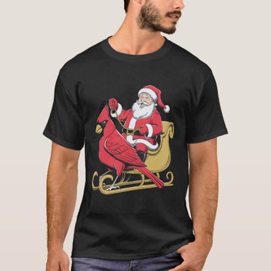 Santa Riding Giant Cardinal Bird For Christmas Lov T-shirt (Voorkant)