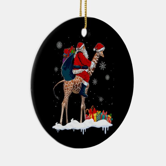 Santa Riding Giraffe Kerstmis Pyjama Santa Lover Keramisch Ornament (Rechts)