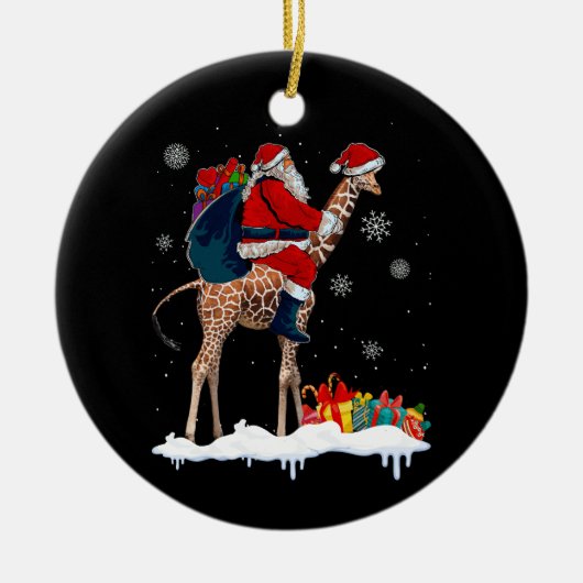 Santa Riding Giraffe Kerstmis Pyjama Santa Lover Keramisch Ornament (Voorkant)