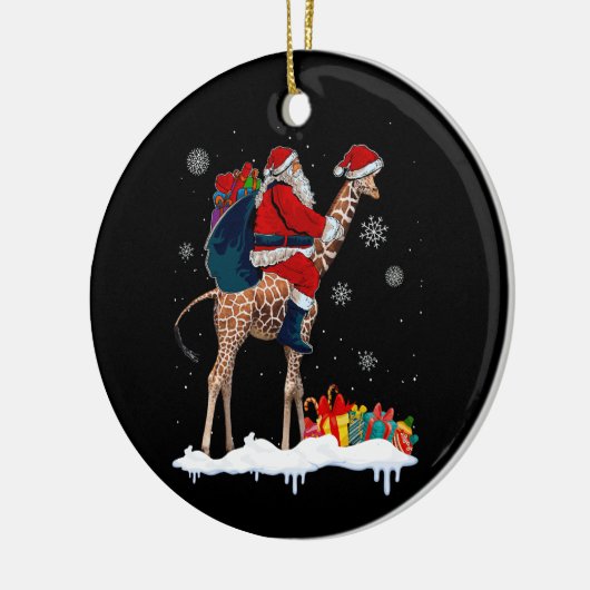 Santa Riding Giraffe Kerstmis Pyjama Santa Lover Keramisch Ornament (Links)