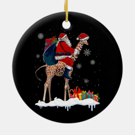 Santa Riding Giraffe Kerstmis Pyjama Santa Lover Keramisch Ornament (Achterkant)