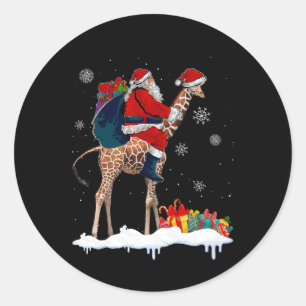 Santa Riding Giraffe Kerstmis Pyjama Santa Lover Ronde Sticker