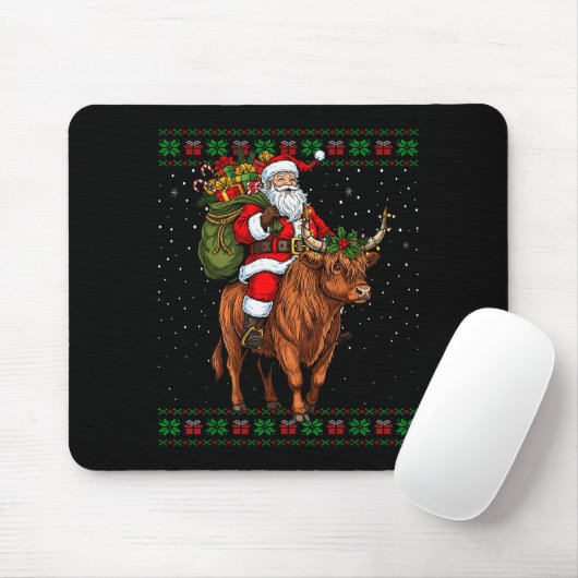 Santa Riding Highland Cow Ugly Christmas Sweater  Muismat (Met muis)