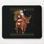 Santa Riding Highland Cow Ugly Christmas Sweater  Muismat (Voorkant)