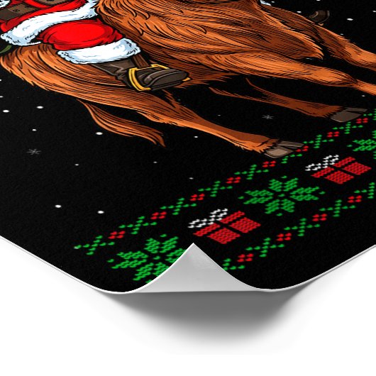 Santa Riding Highland Cow Ugly Christmas Sweater Poster (Hoek)