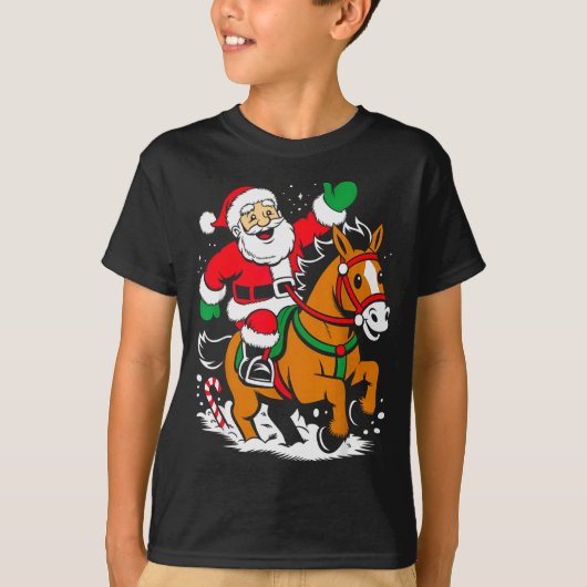 Santa Riding Horse Funny Equestrian Christmas Xmas T-shirt (Voorkant)