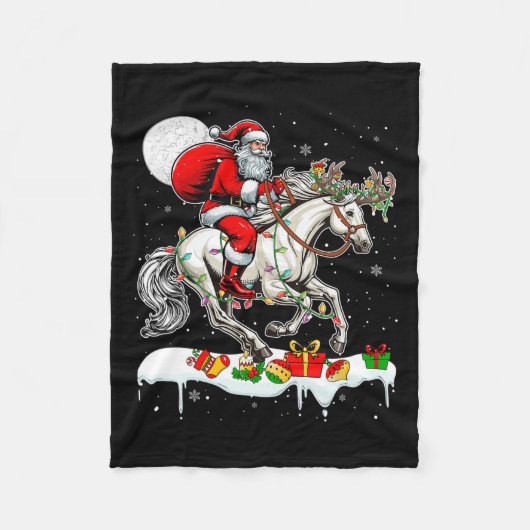 Santa Riding Horse Rendier Xmas Boerderij Dierenvr Fleece Deken (Voorkant)