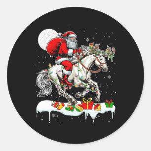 Santa Riding Horse Rendier Xmas Boerderij Dierenvr Ronde Sticker