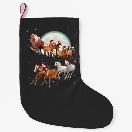 Santa Riding Horses Horse Sleigh Equestrian Kleine Kerstsok (Voorkant)