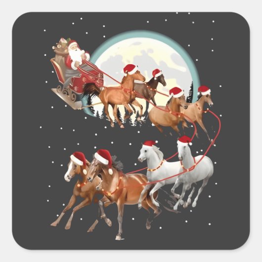 Santa Riding Horses Horse Sleigh Equestrian  Vierkante Sticker (Voorkant)