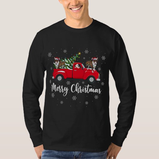 Santa Riding kerstboom Truck Bull Terrier Dog T-shirt (Voorkant)