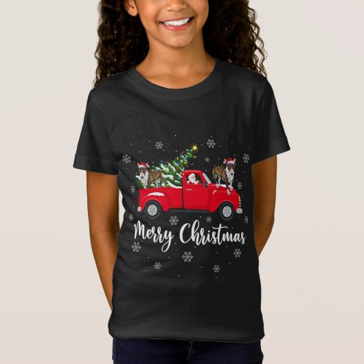 Santa Riding kerstboom Truck Bull Terrier Dog T-shirt (Voorkant)