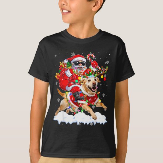 Santa Riding Labrador Retriever Christmas Lights D T-shirt (Voorkant)