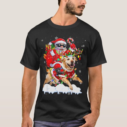 Santa Riding Labrador Retriever Christmas Lights D T-shirt (Voorkant)