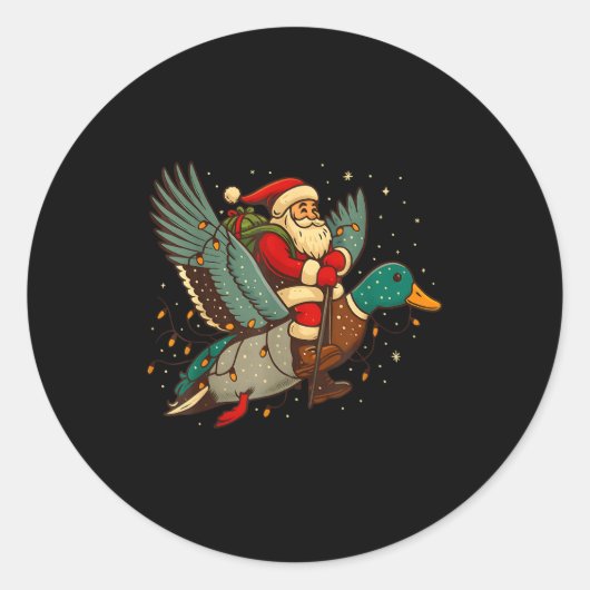 Santa Riding Mallard Duck Funny Christmas Holiday  Ronde Sticker (Voorkant)