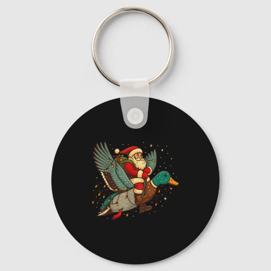 Santa Riding Mallard Duck Funny Christmas Holiday Sleutelhanger (Voorkant)