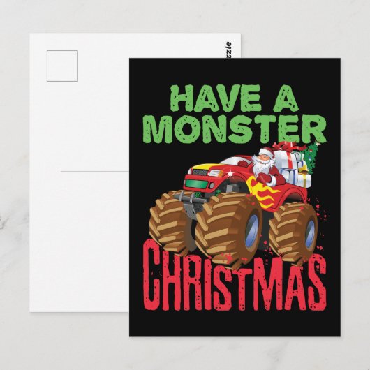 Santa Riding Monster Vrachtwagen Hebben Monster Ke Briefkaart (Voorkant / Achterkant)