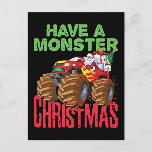 Santa Riding Monster Vrachtwagen Hebben Monster Ke Briefkaart (Voorkant)