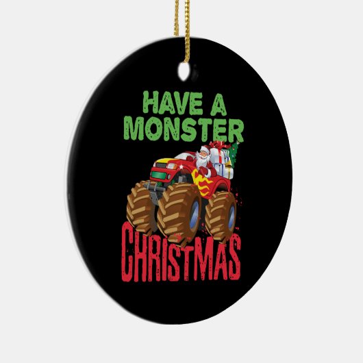 Santa Riding Monster Vrachtwagen Hebben Monster Ke Keramisch Ornament (Rechts)