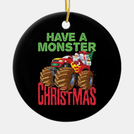 Santa Riding Monster Vrachtwagen Hebben Monster Ke Keramisch Ornament (Voorkant)