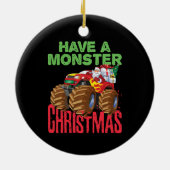 Santa Riding Monster Vrachtwagen Hebben Monster Ke Keramisch Ornament (Achterkant)