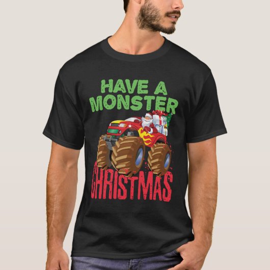 Santa Riding Monster Vrachtwagen Hebben Monster Ke T-shirt (Voorkant)