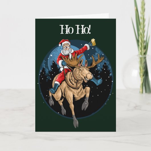 Santa Riding Moose Drink bier Feestdagen Kaart (Voorkant)