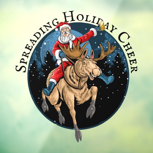 Santa Riding Moose Drink bier, spreidend vrolijk Raamsticker (Vel 3)