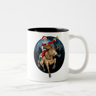 Santa Riding Moose Drink bier Tweekleurige Koffiemok