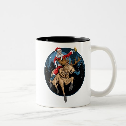 Santa Riding Moose Drink bier Tweekleurige Koffiemok (Rechts)