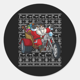 Santa Riding Motorcycle Lelijke Biker Motorfietsen Ronde Sticker