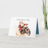 Santa Riding Motorfiets Kerstmis Kaart (Voorkant)