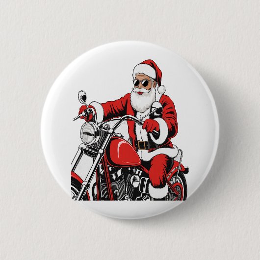 Santa Riding-motorfiets Ronde Button 5,7 Cm (Voorkant)