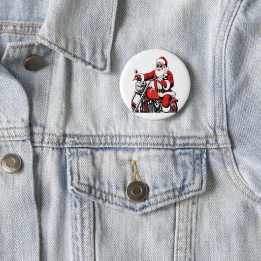 Santa Riding-motorfiets Ronde Button 5,7 Cm (In situ)