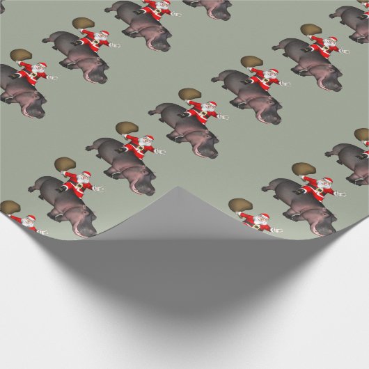 Santa Riding op Hippo Cadeaupapier (Hoek)