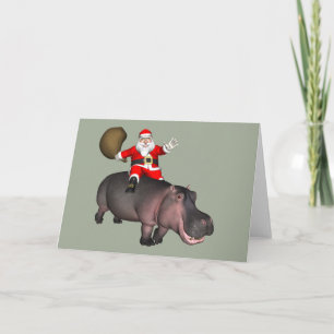 Santa Riding op Hippo Feestdagen Kaart