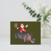 Santa Riding op Hippo Feestdagenkaart (Staand voorkant)