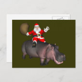 Santa Riding op Hippo Feestdagenkaart (Voorkant / Achterkant)