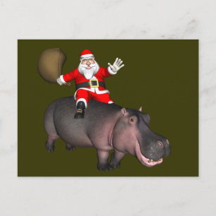 Santa Riding op Hippo Feestdagenkaart