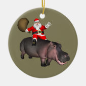 Santa Riding op Hippo Keramisch Ornament (Voorkant)