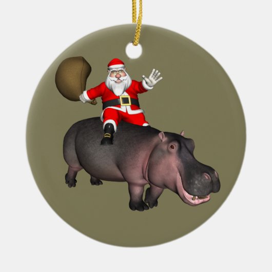 Santa Riding op Hippo Keramisch Ornament (Voorkant)
